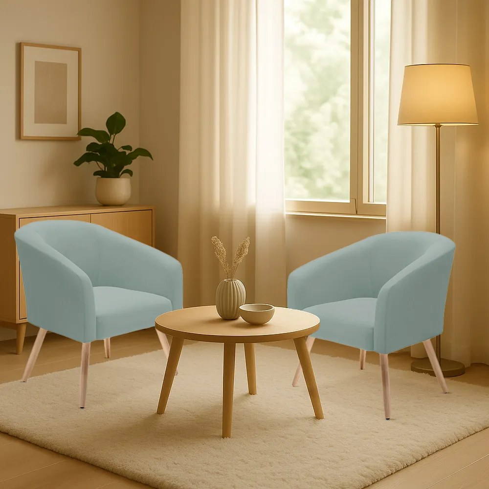 Poltrona Decorativa Pé Palito Natural Kit 2 Stella Cotelê Ext/Veludo D03 - D'Rossi - Menta