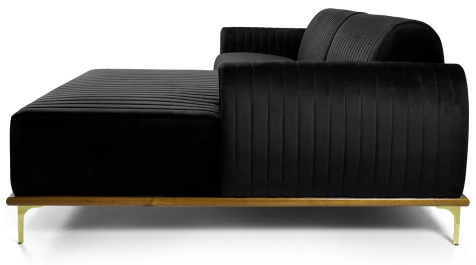 Sofá 3 Lugares Lisboa D07 com Chaise Direita 230cm Veludo Preto - D'Rossi