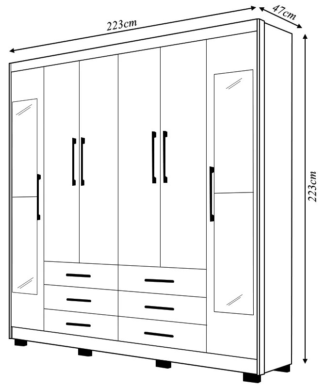 Guarda Roupa Dunas Casal 6 Portas de Bater 2 Com Espelhos 6 Gavetas MDF Nature G98 - Gran Belo