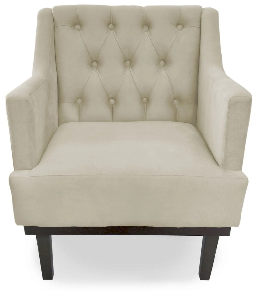 Poltrona Decorativa Clássica Capitonê Pés Madeira Suede Bege - Sheep Estofados