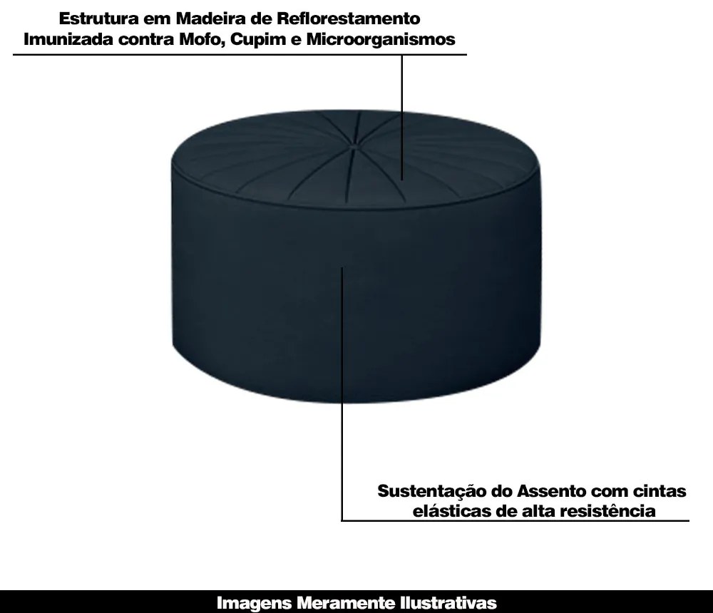 Conjunto Decorativo Sofá 240cm e Poltrona Clarke com Puff Round Veludo Azul Marinho G45 - Gran Belo