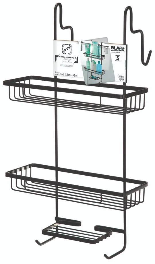 Suporte Porta Shampoo e Condicionador para Box - Preto
