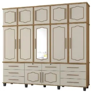 Guarda Roupa Triplex Diamante Com Espelho Nature/Off White - J&A Móveis