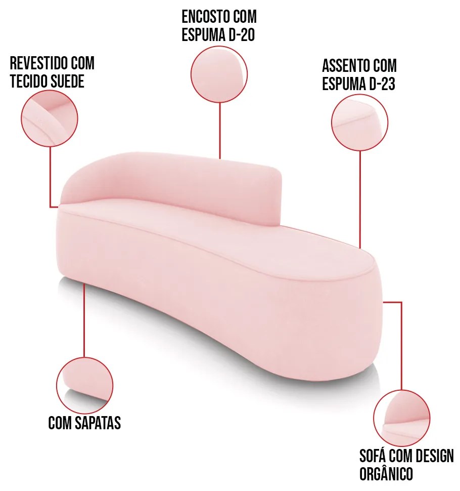 Sofá 4 Lugares Orgânico 220cm Morgan e Poltrona Lua Suede D03 - D'Rossi - Rosa Bebê
