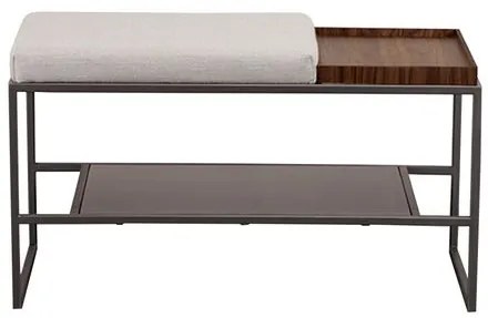 Banco Eros Sapateira Linho Cinza e Aço Bronze 80cm - 77091 Sun House