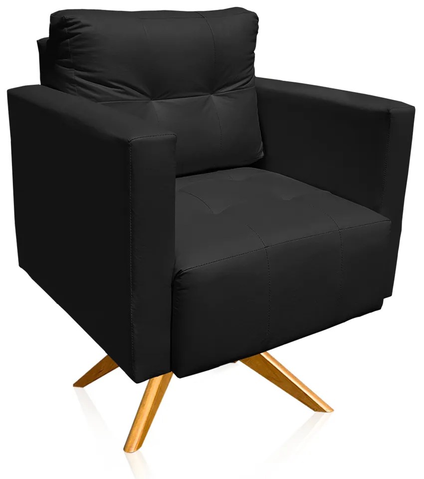 Poltrona Giratória Livia Corino Base de Madeira Ma30 D01 - D'Rossi - Preto