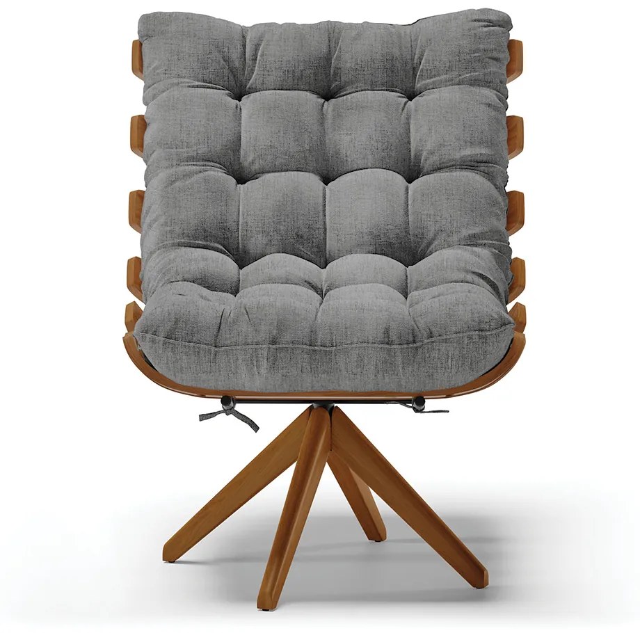 Poltrona Giratória Costela Linho Base de Madeira MA30 M11 - D'Rossi - A19 Bege