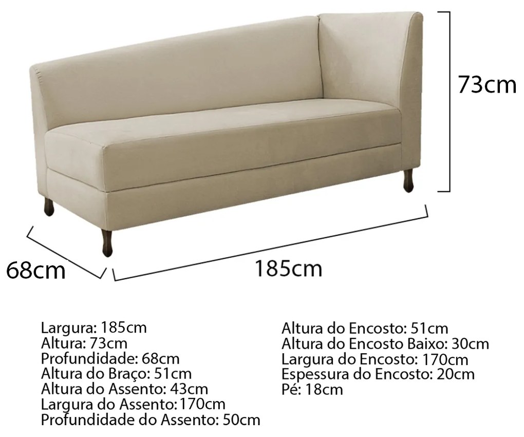 Kit Divã Recamier Heitor 185cm Lado Esquerdo e 02 Poltronas Luiza Suede - ADJ Decor