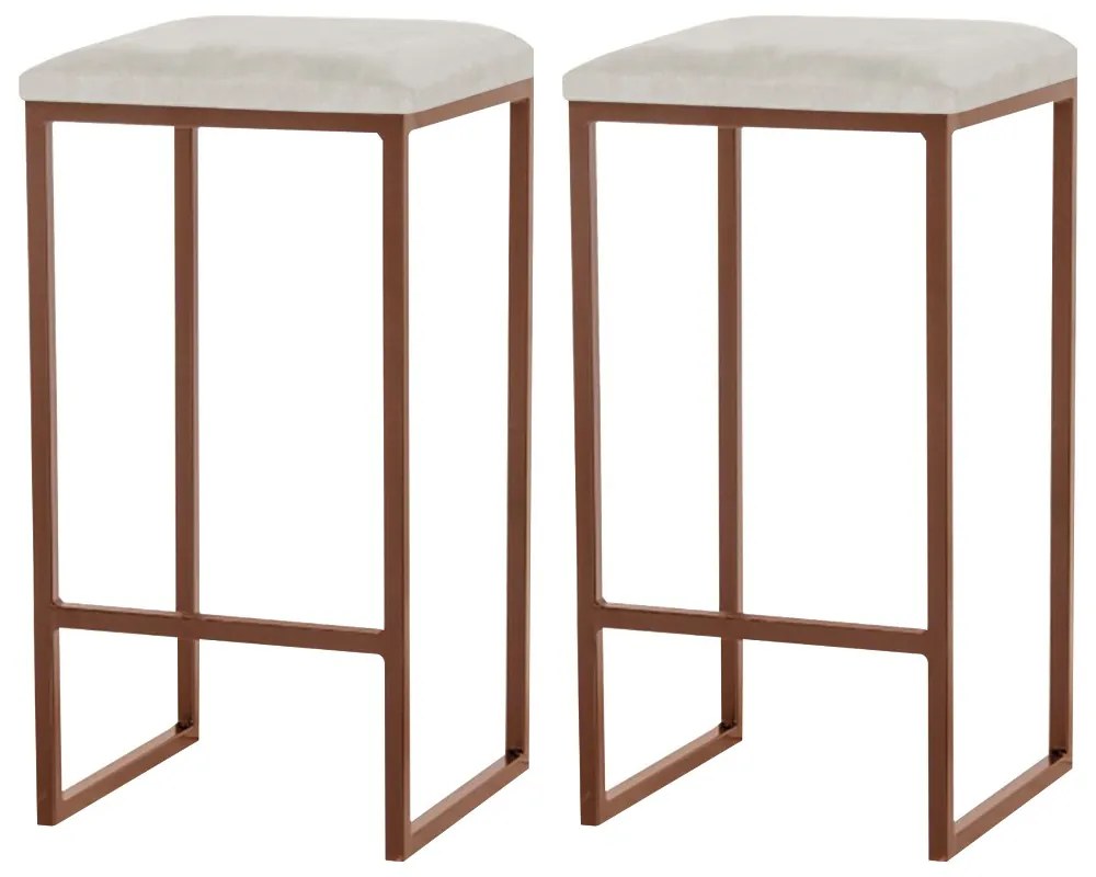 Kit 2 Banqueta Decorativa Billie Base Bronze Suede Bege G41 - Gran Belo