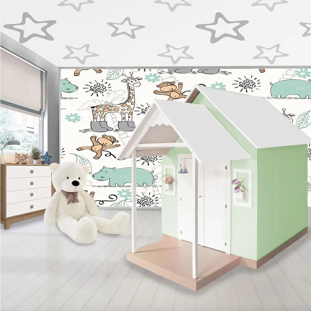 Casinha de Brinquedo Artesanal MDF com Telhado Branco/Verde L12 - Gran Belo