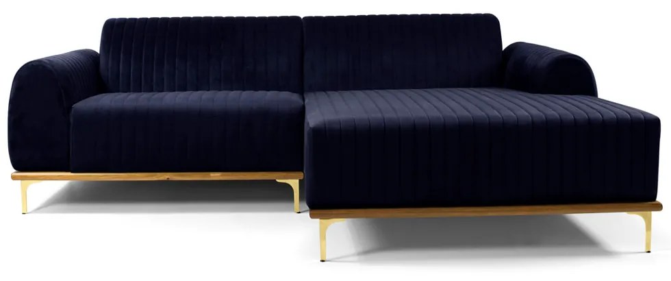 Sofá 3 Lugares Lisboa D07 com Chaise Direita 230cm Veludo Marinho - D'Rossi