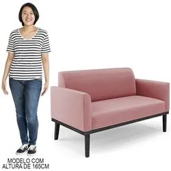 Sofá Namoradeira e 2 Poltronas Base Madeira Preto Maressa Suede Rosê -