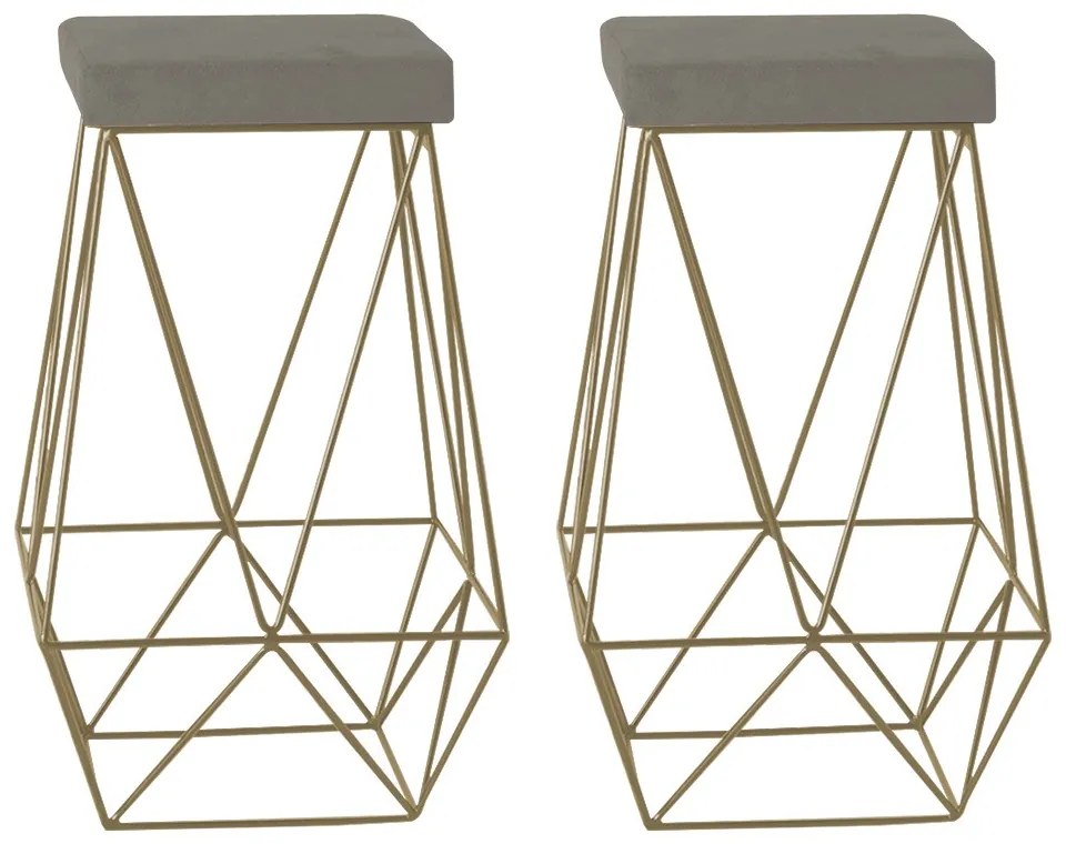 Kit 2 Banqueta Decorativa Kathy Base Gold Veludo Cinza G41 - Gran Belo