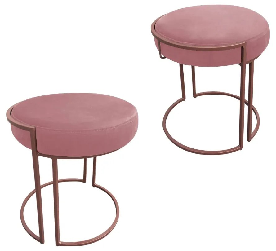 Puff Redondo Base Industrial Cobre Kit 2 Love Suede - Rose