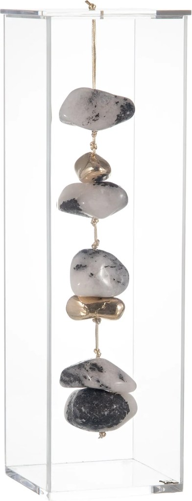 Escultura Pedra Turmalina Negra c/ Quartzo Branco c/ Caixa de Acrílico GG