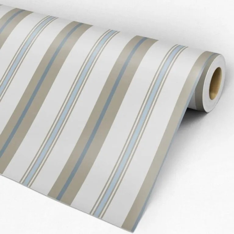 Papel de parede adesivo listrado marrom cinza e azul