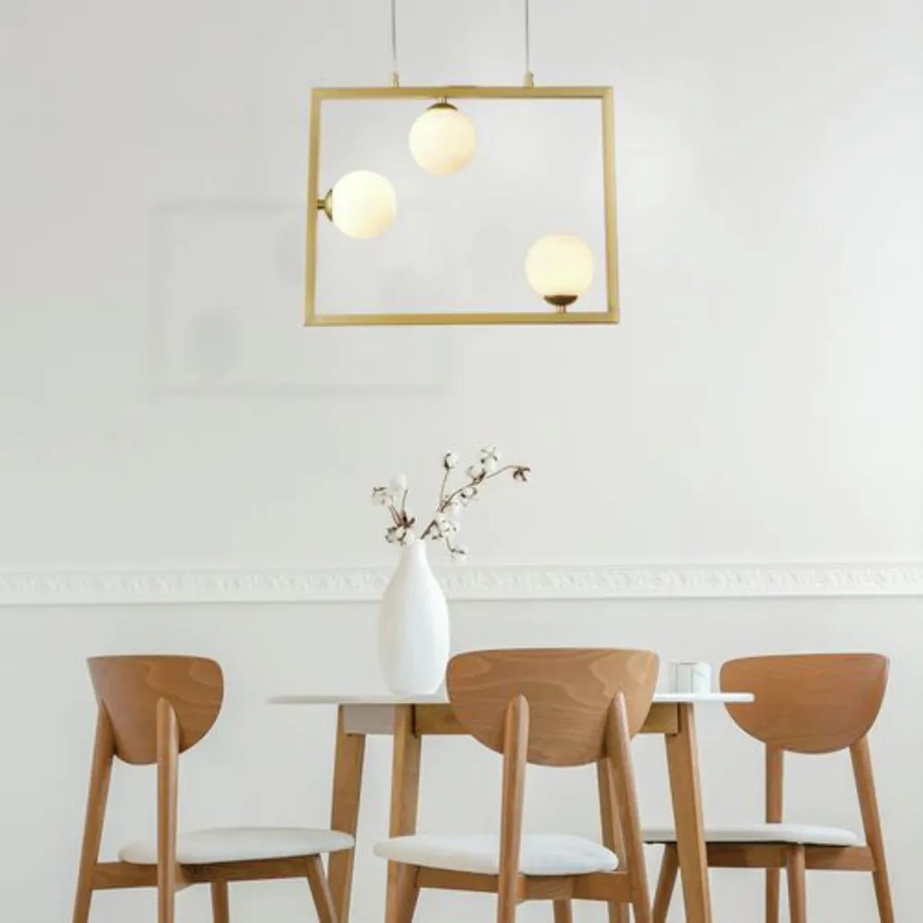Pendente Balanço 35X45Cm 3Xg9 Retangular Horizontal Metal Dourado Vidr...