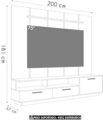 Estante Painel TV 75 Pol com LED 200cm Dolphin Mel/Arenas A05 - Mpozen