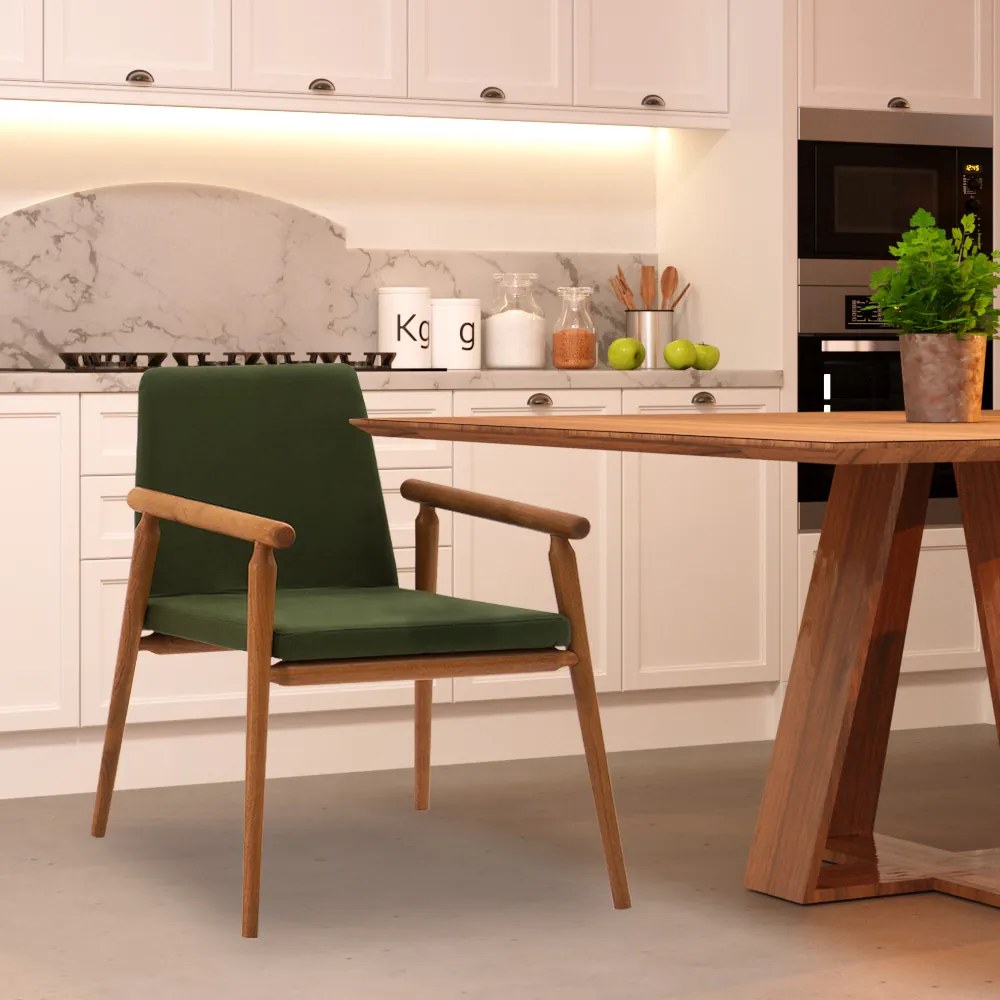 Cadeira Decorativa Sala de Jantar Sidnei Veludo Verde G17 - Gran Belo