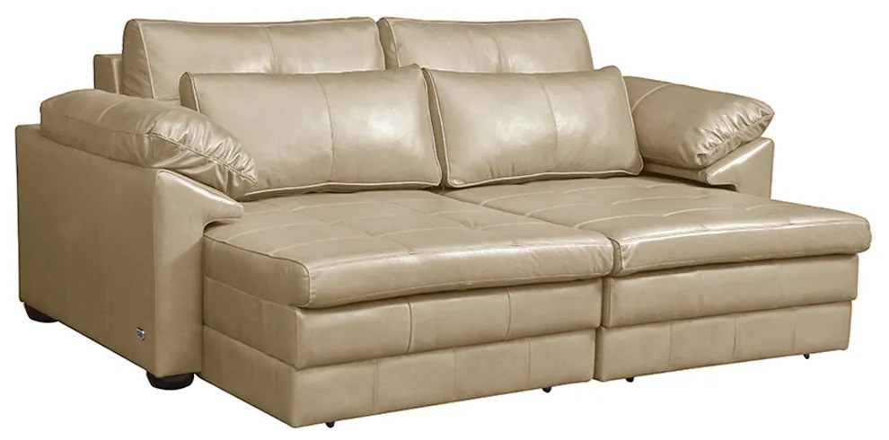 Sofá Decorativo Piece Bipartido Retrátil Sala de Estar 250cm Couro Bege G58 - Gran Belo