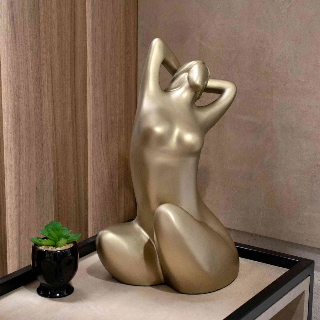Escultura Decorativa Eva Em Cerâmica Ouro Velho 39x21x25 Cm - D'Rossi