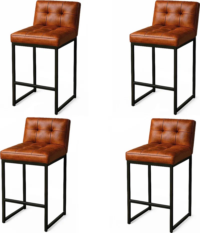 Banqueta Cozinha Alta com Encosto Industrial Kit 4 Preto Lirina PU C05 - D'Rossi - Nozes