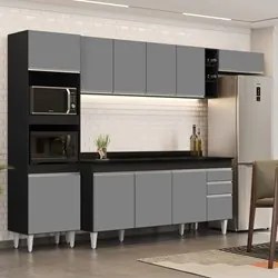 Armário de Cozinha Modulada 5 Peças CP17 Balcão com Tampo Preto/Cinza