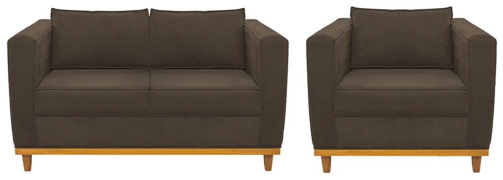 Kit Sofá 2 Lugares e Poltrona Europa Suede Marrom ADJ Decor