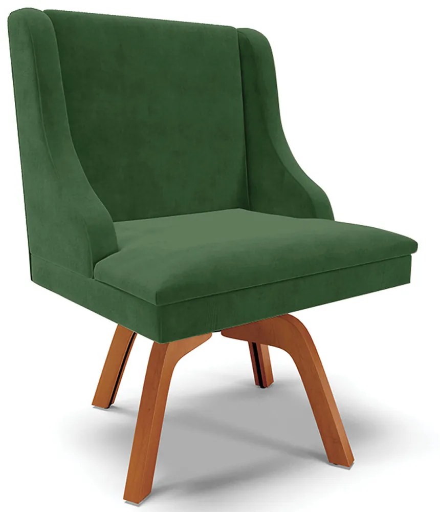 Cadeira Decorativa Sala de Jantar Base Giratória de Madeira Firenze Suede Verde Esmeralda/Natural G19 - Gran Belo