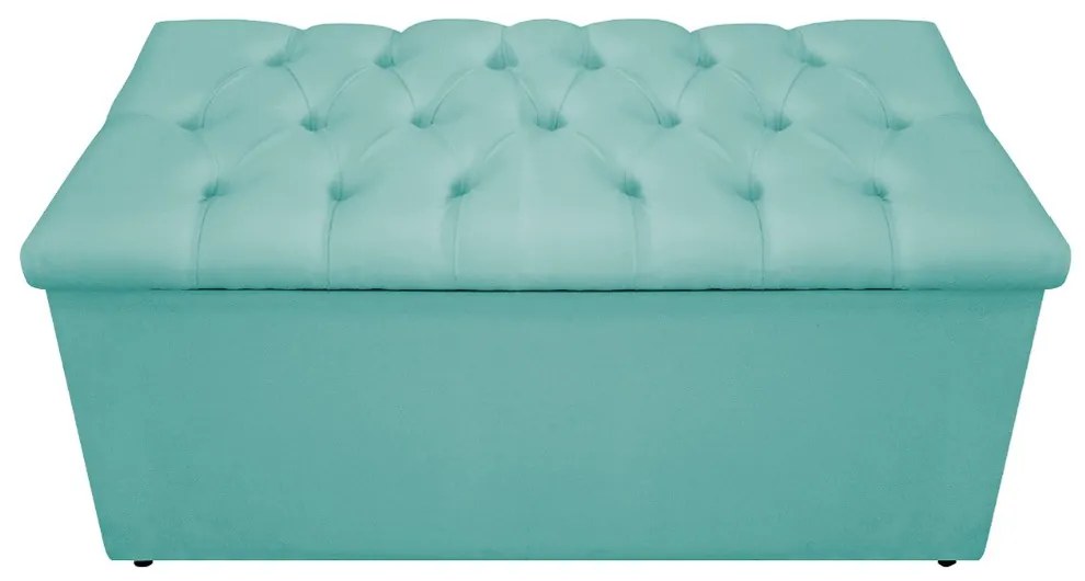 Recamier Baú Estofada Mel 90 cm Solteiro Com Capitonê  Suede Azul Tiffany - ADJ Decor