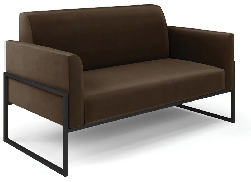 Sofá Namoradeira com Poltrona Base Industrial Alta Preto Marisa Suede D03 - D'Rossi - Marrom