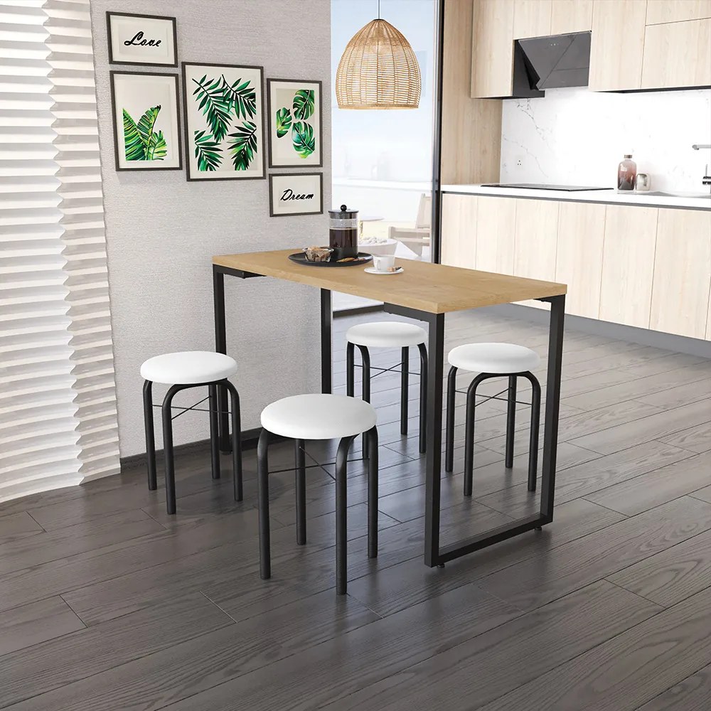 Mesa Multiuso Porto Natural 120cm com 04 Banquetas Manu Corino Branco - D'Rossi
