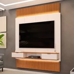 Painel Para TV 75 Pol Canelado Extensível Piso ao Teto D04 Off White/F