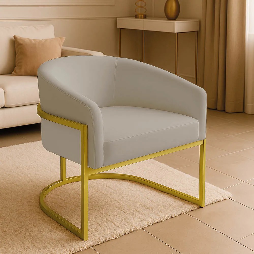 Poltrona Sala Decorativa Industrial Dourada Arielle Veludo D03 - D'Rossi - Cinza