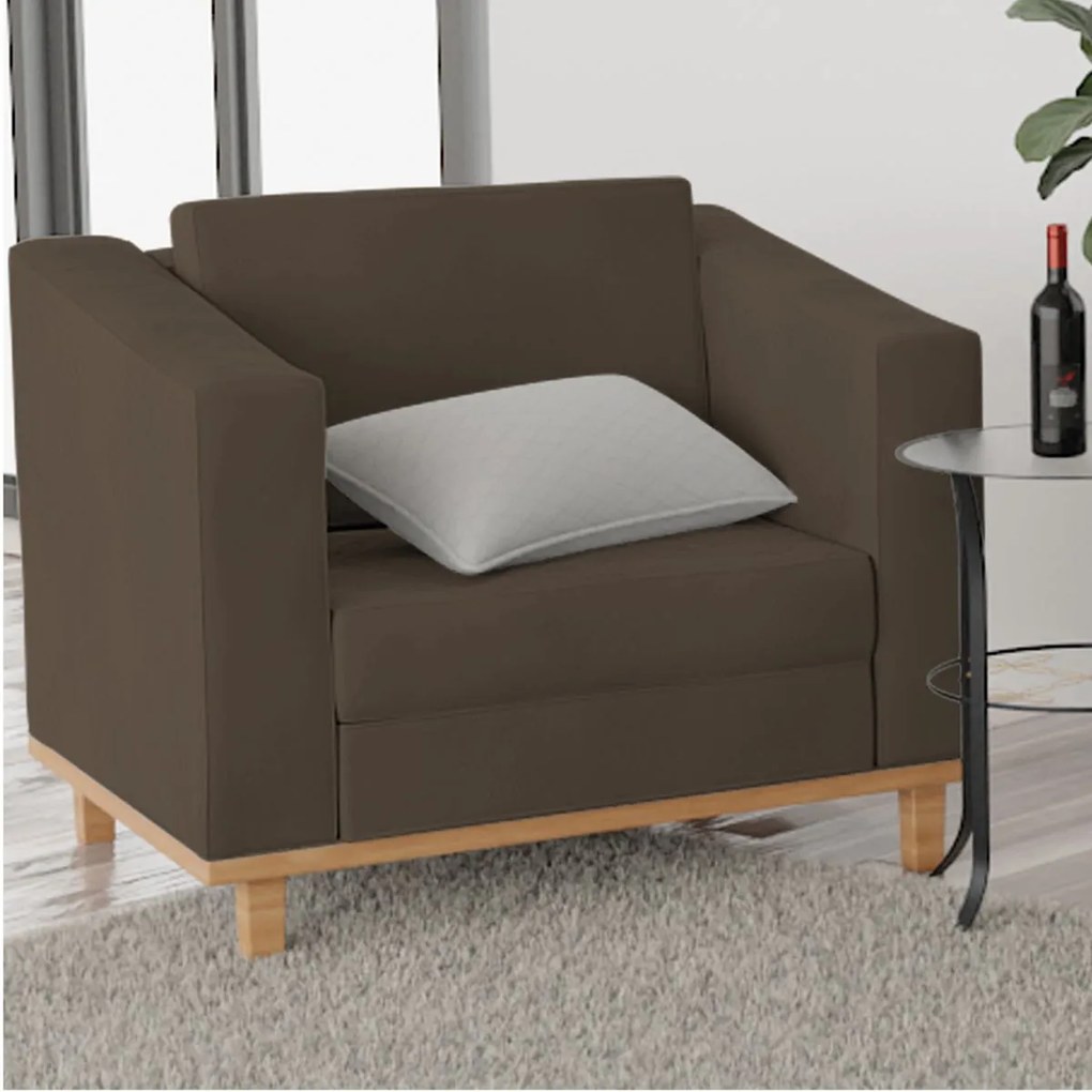 Poltrona Decorativa Europa Suede Marrom ADJ Decor