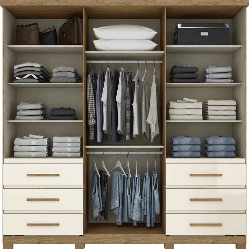 Guarda Roupa Roupeiro Casal 4 Portas 6 Gavetas Com espelho