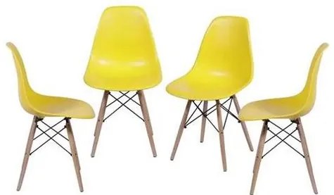 Kit com 4 Cadeiras Eames Polipropileno Base Madeira na Cor Amarela - 64556 Sun House