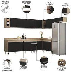 Armário de Cozinha Modulado de Canto 8 Peças CP26 Balcão com Tampo Cas