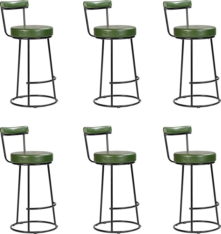 Banqueta Alta Cozinha 70cm Encosto Industrial Aço Kit 6 Ziria Pu S02 - D'Rossi - Verde