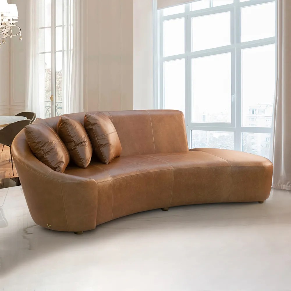 Sofá Sala de Estar Living Design Moderno 250cm com Almofadas Trinity Couro Brilhante Conhaque G93 - Gran Belo