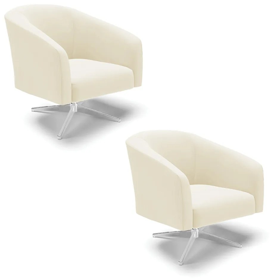 Poltrona Decorativa Giratória Cromada Kit 2 Stella Cotelê Ext/Veludo D03 - D'Rossi - Off White