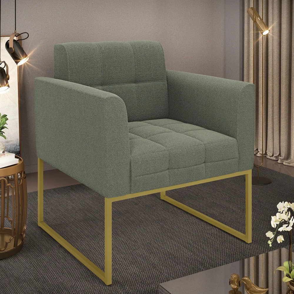 Poltrona Sala de Estar Industrial Dourado Elisa Bouclê D03 - DRossi - Verde Pistache