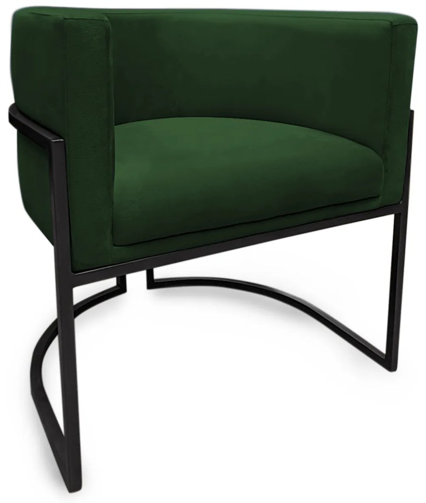 Poltrona Decorativa Base Metal Preta Luna Veludo Verde - Sheep Estofados - Verde escuro