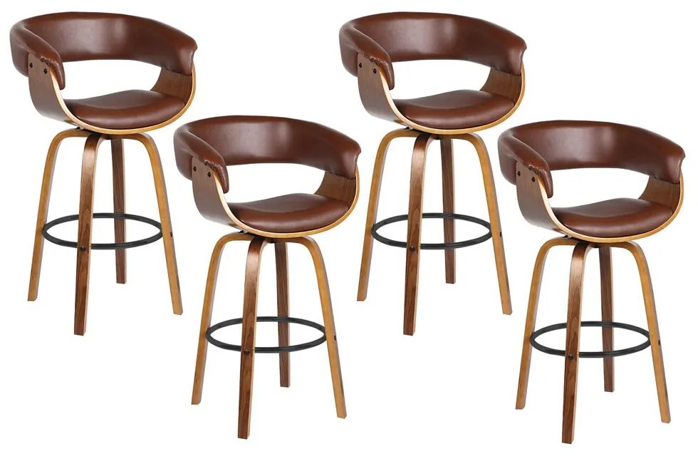 Kit 04 Banquetas para Cozinha Giratória Brenna Base Madeira PU Sintético Marrom G56 - Gran Belo