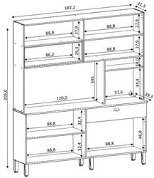 Armário de Cozinha Compacta 182cm Mary K02 Freijó/Supremo - Mpozenato