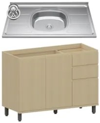 Balcão de Cozinha Com Pia Inox 120cm Pierre Carvalho L01 - Mpozenato