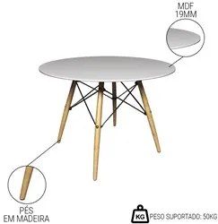 Mesa de Jantar 4 Lugares Redonda 120cm Tampo MDF Pés Eiffel Paris R02