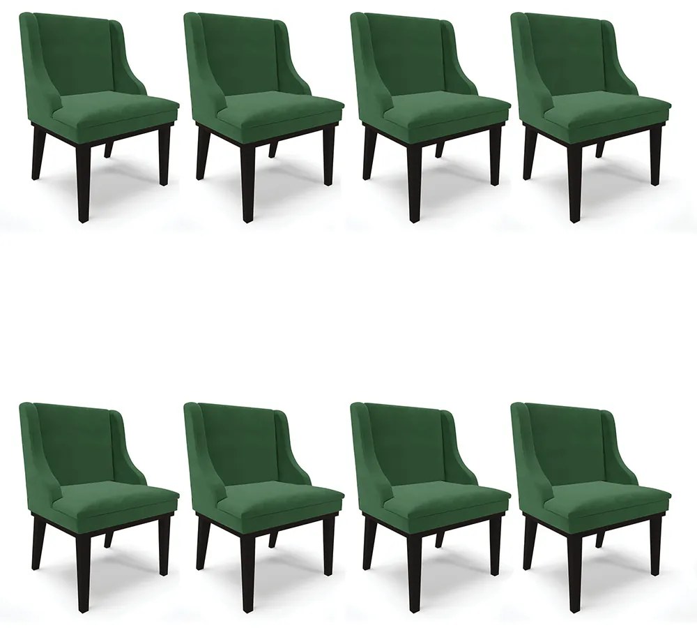 Kit 08 Cadeiras de Jantar Liz Veludo Verde Base Fixa Madeira Preto D03 - D'Rossi