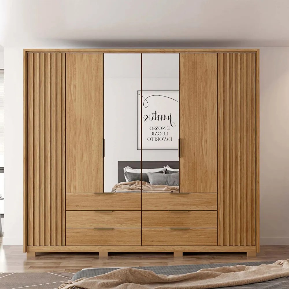 Guarda Roupa Essence Casal Ripado 6 Portas de bater com 2 Espelhos 6 Gavetas MDP Buriti G11 - Gran Belo