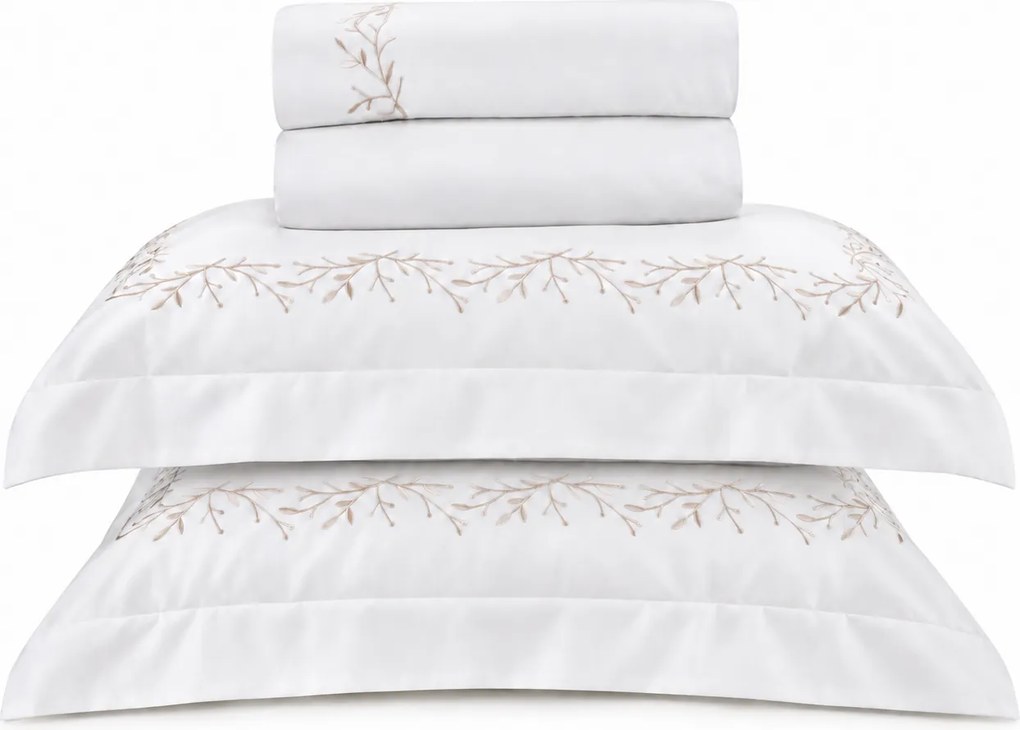 Jogo de Cama Literie Cetim 300 Fios Aurore Branco e Dourado - King King